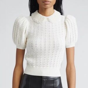 Alice + Olivia - Chase Puff Sleeve Wool Blend Knit Sweater W/ Pearl Collar - S
